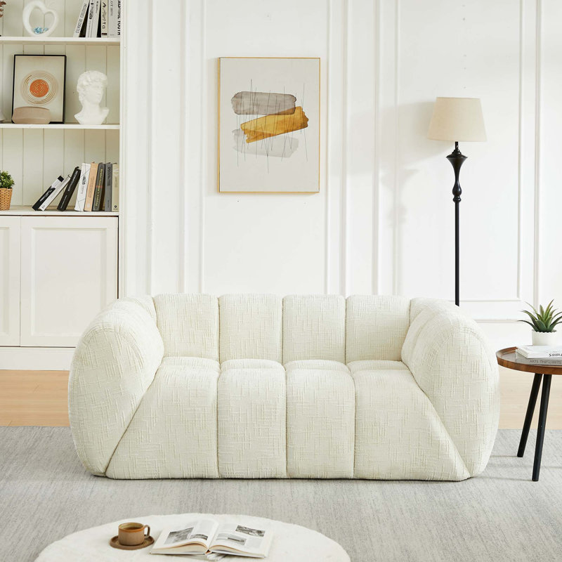 Canapé moderne en chenille pure mousse avec motif de nuage matelassé, Beige