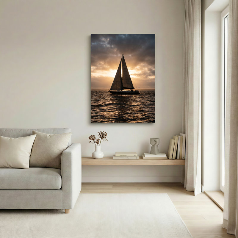 Ensemble de 1 tableau sur toile représentant un coucher de soleil sur un voilier, 30"H x 20"W, Wrapped Canvas