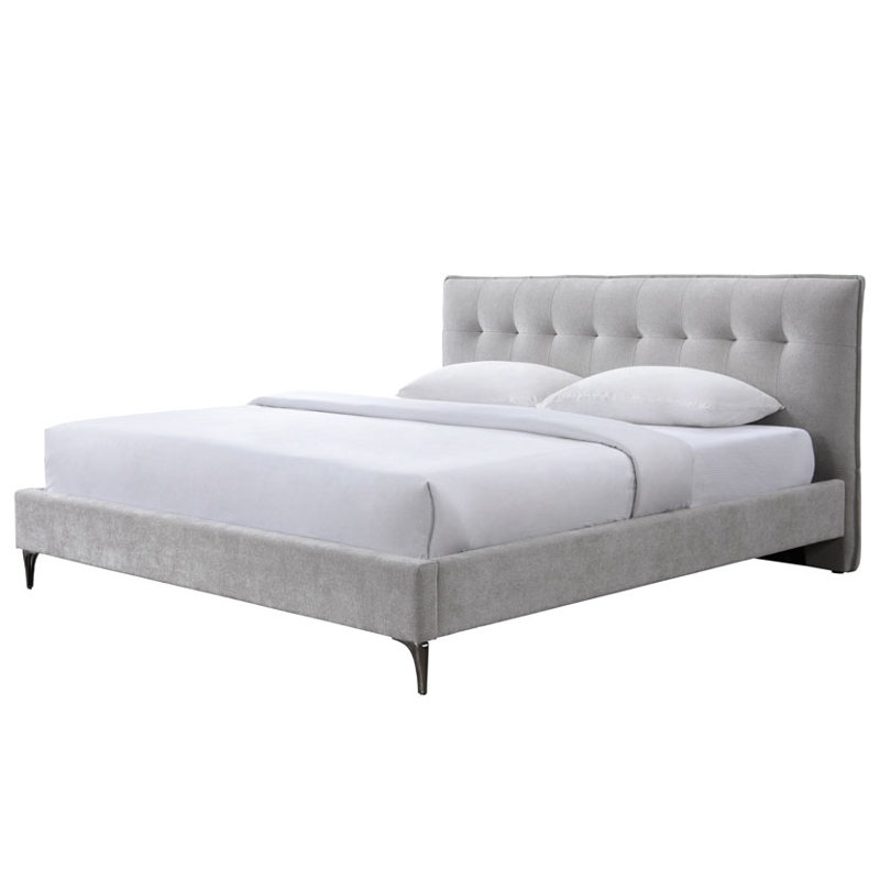 Rexsie Tufted Headboard Bed, Light Gray/Black, RV King