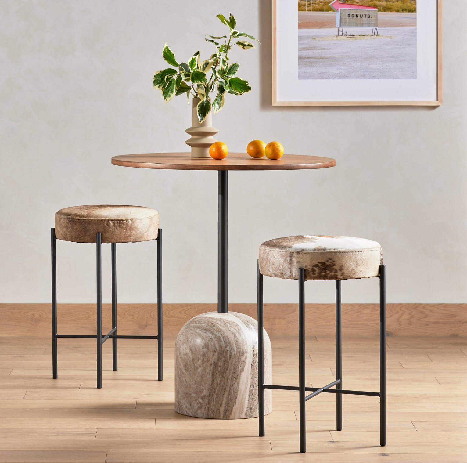 Eugenia Upholstered Bar & Counter Stool with Metal Frame, Counter Stool (26" Seat Height), Speckled Hide - Brown