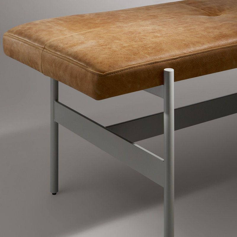 Daybench Genuine Leather Upholstered Bench, Putty, Camel Genuine Leather, 17" H x 55" W x 14" D