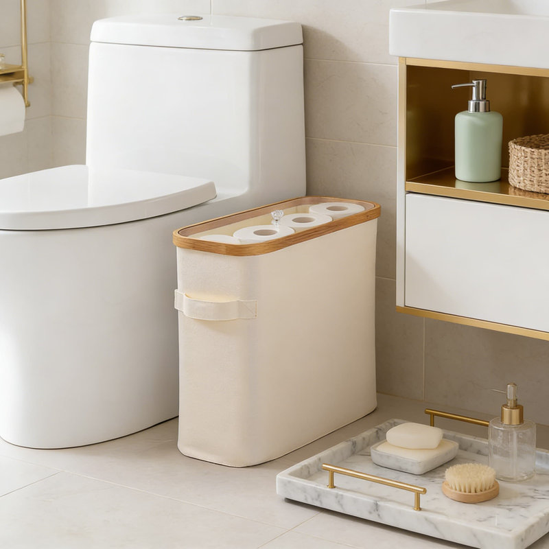 Panier de rangement pour papier hygiénique avec couvercle transparent - Organisateur de salle de bain pliable pouvant contenir jusqu'à 9 méga rouleaux, support autoportant résistant à l'humidité et à la poussière