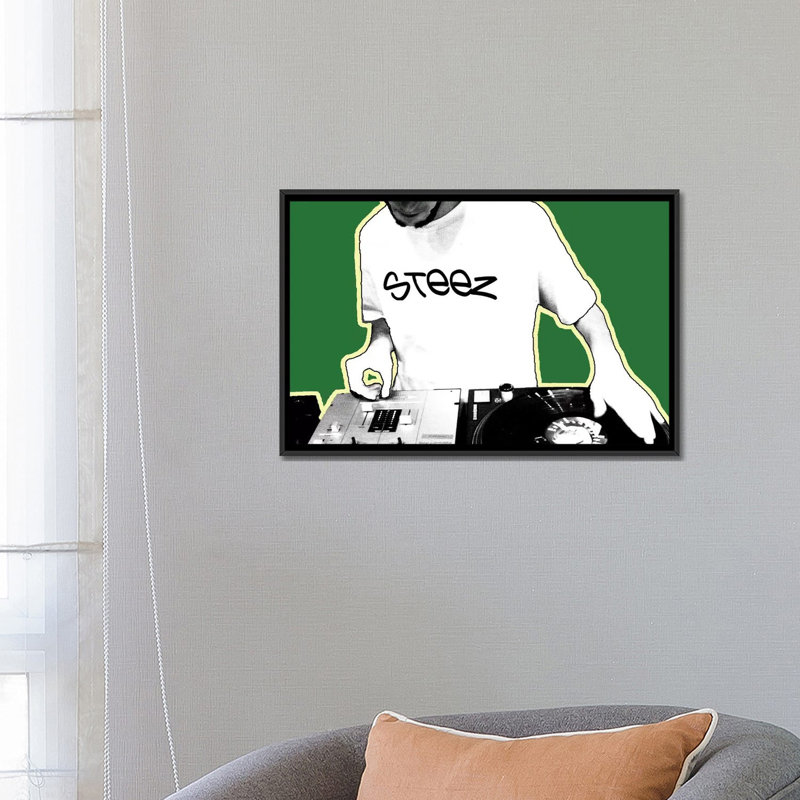 « dj », impression sur toile, H 18 po x l 26 po x P 1,5 po, Toile tendue, Pas de tapis