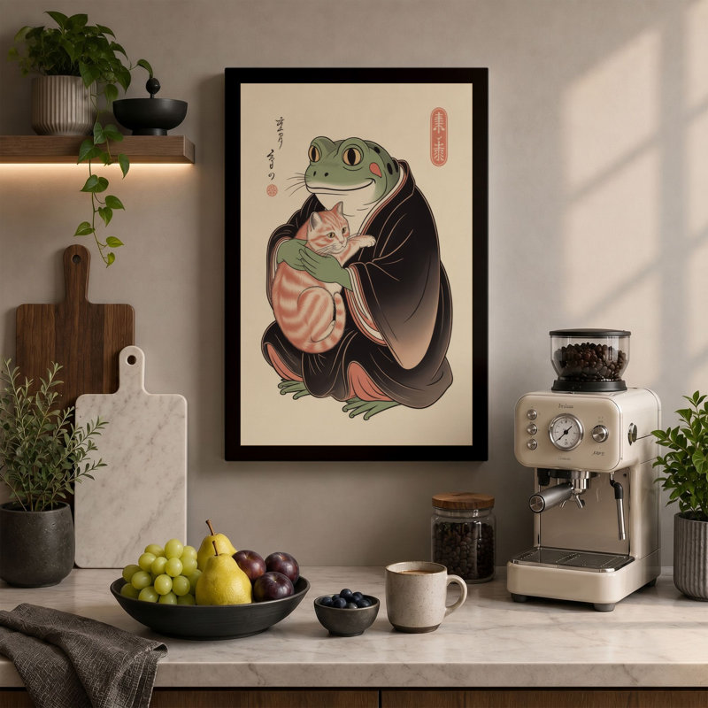 Toad and Maiden Japandi - Wrapped Canvas, 36x24 - 91.4 x 61.0 cm, Black Border