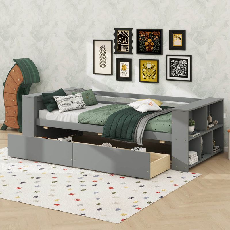 Lit simple avec tablettes pour lit de jour, Gris
