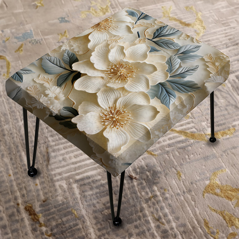 White Vintage Floral Lace Veil IV - Floral Rectangle Ottoman