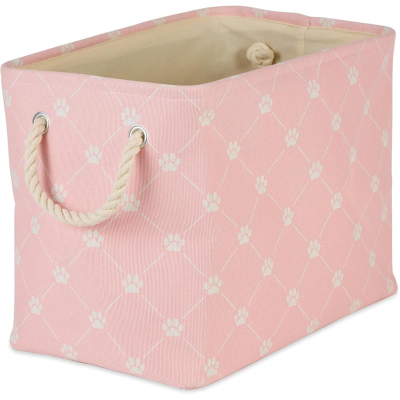 Pet Storage Collection Paw And Bone Print, Medium Rectangle, Pink, 15" H x 12" W x 15" D