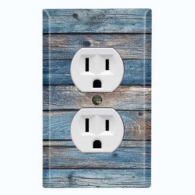Blue Wood Fence Brown Nature Themed 1 - Gang Duplex Outlet Standard Wall Plate
