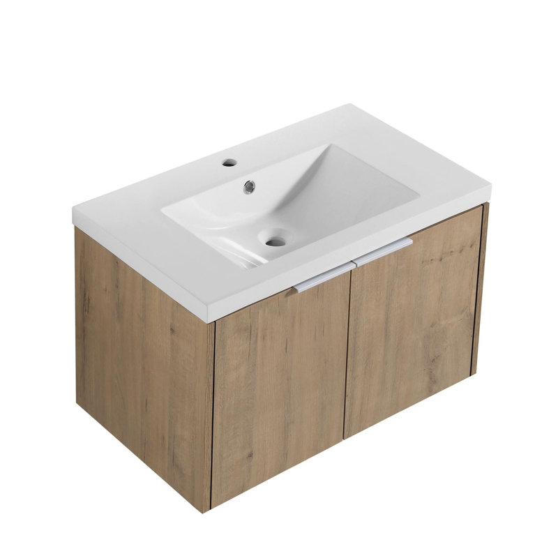 Meuble-lavabo à fermeture en douceur avec lavabo, Imitation chêne