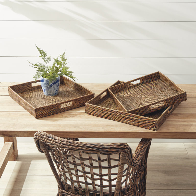 Burma Rattan 3 Piece Serving Tray Set, Brown