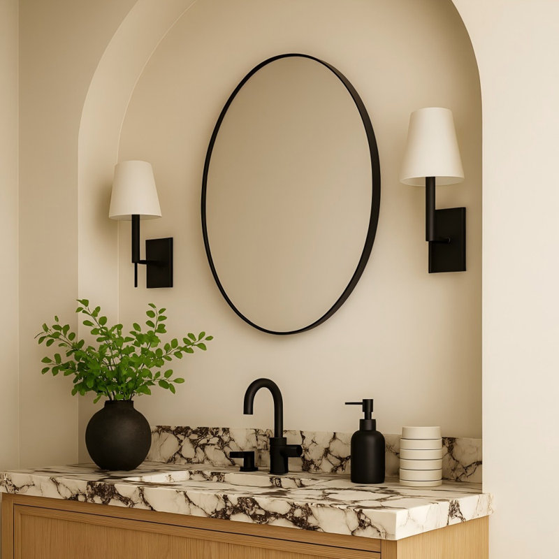 Miroir de salle de bain circulaire, Bronze frotté à l'huile, 28 po x 28 po