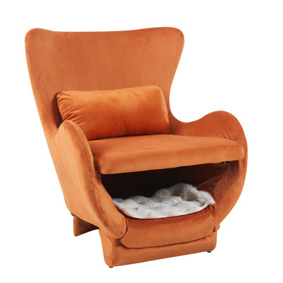 Orange Space Capsule Pet-Friendly Accent Chair - Modern Living Room Lounge Chair With Cozy Pet Nook