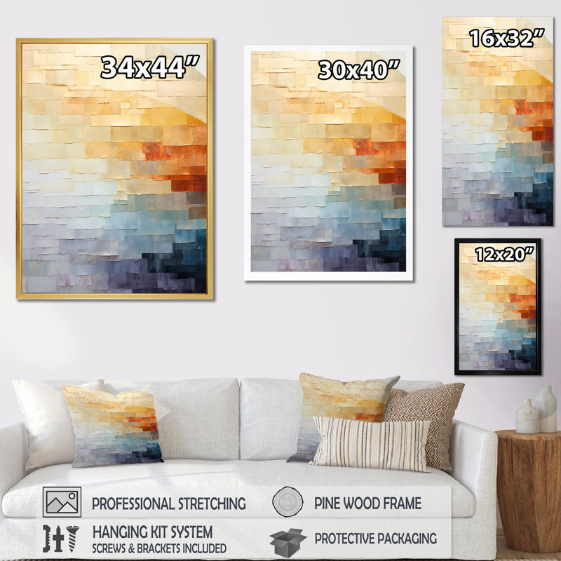 Minimalisme couleurs en harmonie - art mural toile arc-en-ciel, Cadre flottant doré, H 32 po x l 24 po x P 1 po