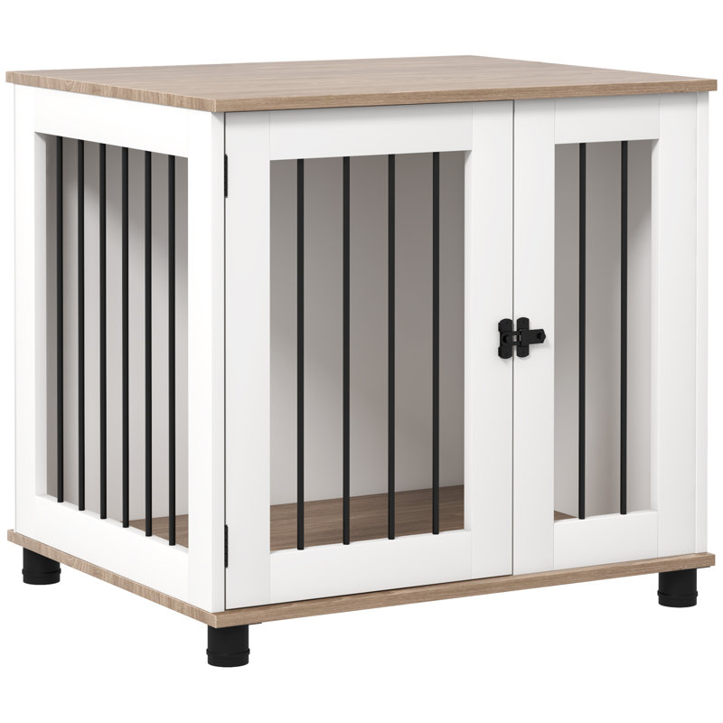 Mobilier de cage pour chien, chenil pour table d'appoint, table de bout avec porte verrouillable pour petits et moyens chiens, brun noyer, bois