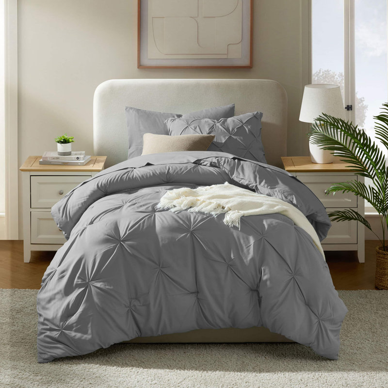 Ensemble d'édredon plissé avec draps Bed-in-a-Bag, Gris, Édredon simple très long + 4 pièces supplément