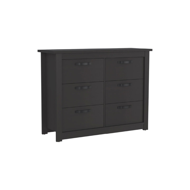 Commode double 36 po à six tiroirs en bois noir