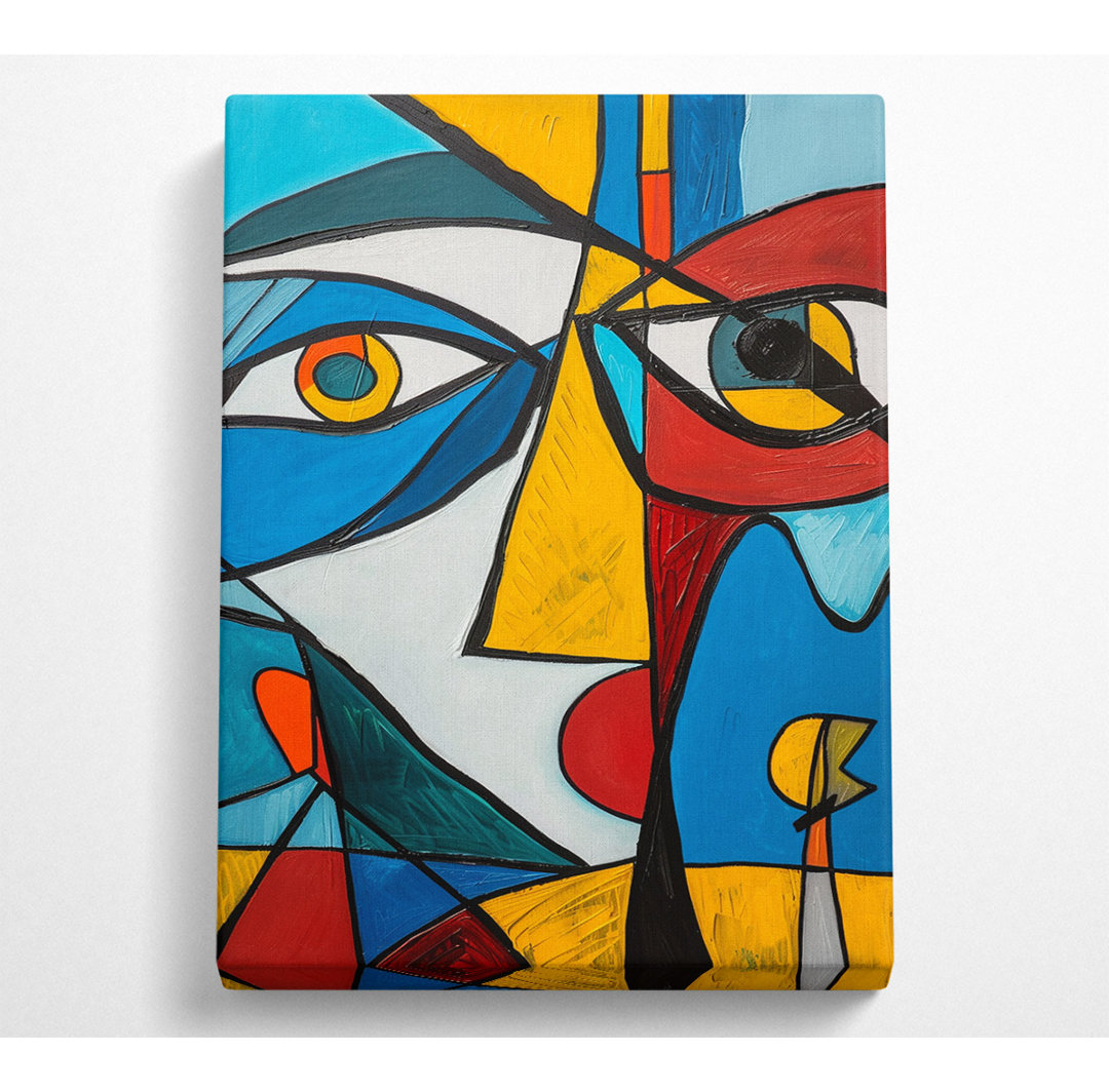 Picasso Gesicht Blau und Rot - Druck