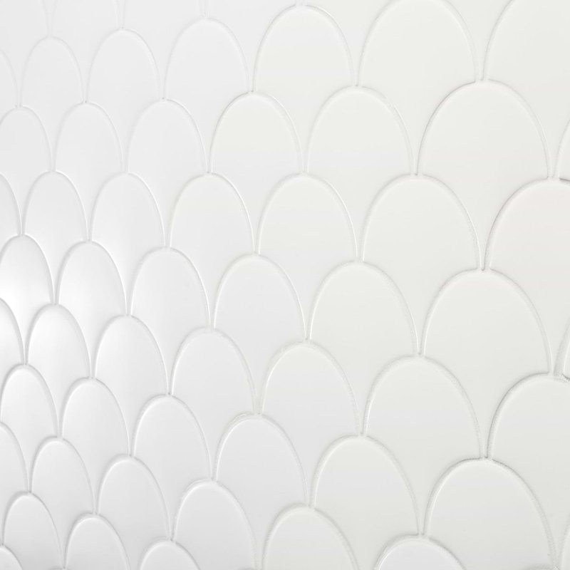 Highwater 5" Fish Scale Polished Ceramic Tile, White