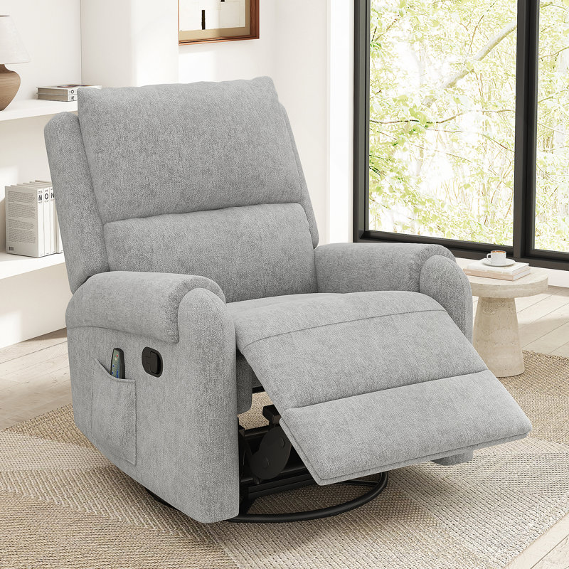 Manual Recliner Massage Recliner Chair Nursery Recliner Chair Swivel Rocker Recliner Sofa with a Side Storage Pocket for Living Room, Bedroom and Nursery, Grey