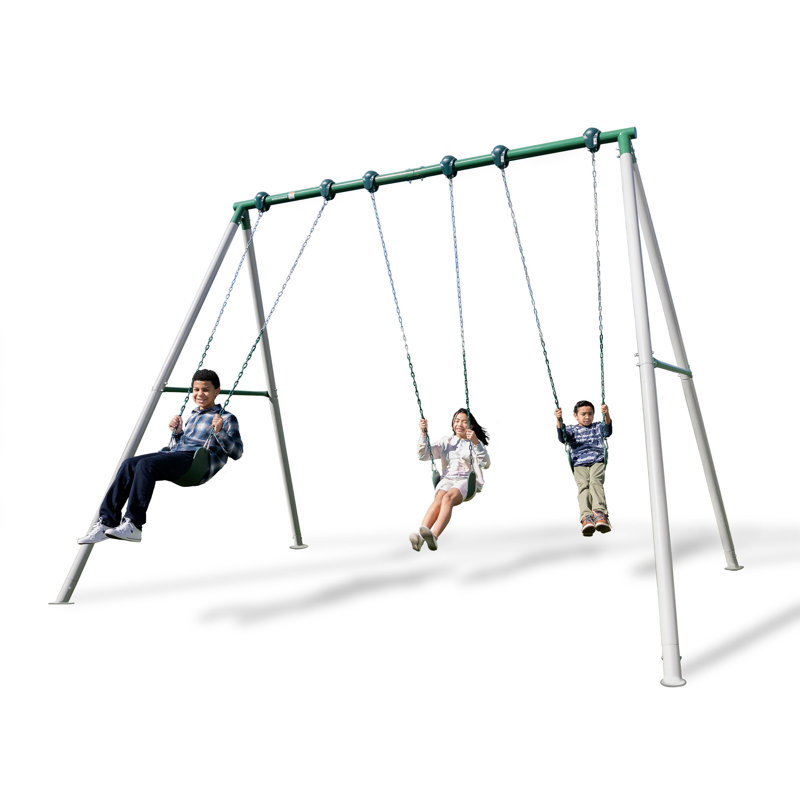 Everest 10ft White Metal Swing Set with 3 Adjustable Swings