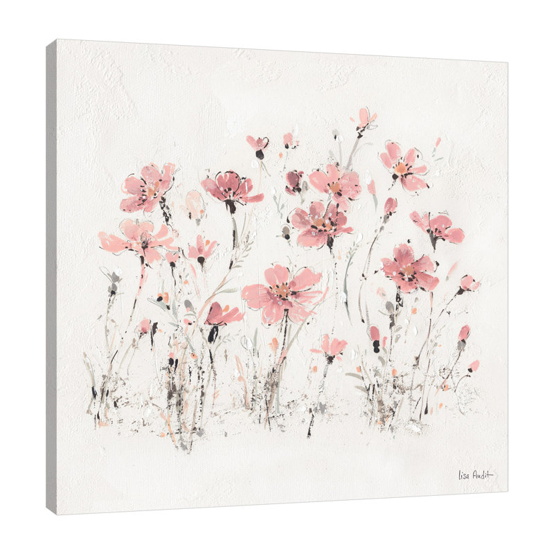 «Wildflowers III Pink» par Lisa Audit - impression sur toile tendue, H 12 po x l 12 po x P 1,5 po
