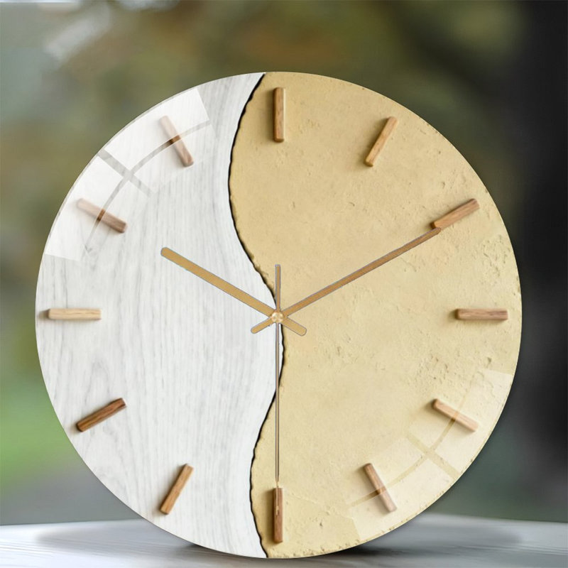Horloge murale 12 po ronde en verre trempé avec mouvement à quartz silencieux, Lin lin