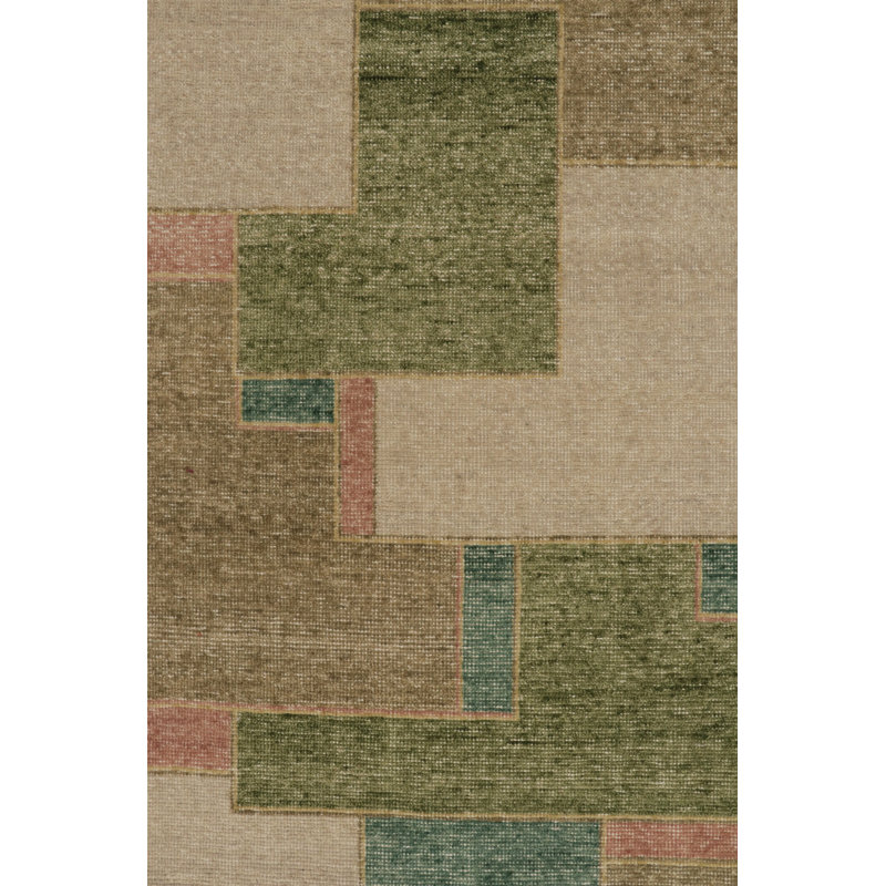 Distressed Homage Hand Knotted Wool Geometric Area Rug, Rectangle 5' x 7'