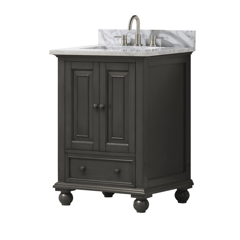 Thompson 25" Single Modern Bathroom Vanity Set, Charcoal Glaze, Carrera White