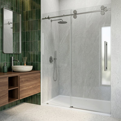 Elan 56-60" W x 74" H Sliding Frameless Shower Door with 3/8" Clear Glass