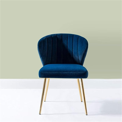 TINA'S HOME Modern Living Dining Room Chairs, Small Velvet Accent Chair with Golden Metal Legs, Upholstered Cute Tufted Back Side Chair for Kitchen Vanity Patio Beauty Room/Navy