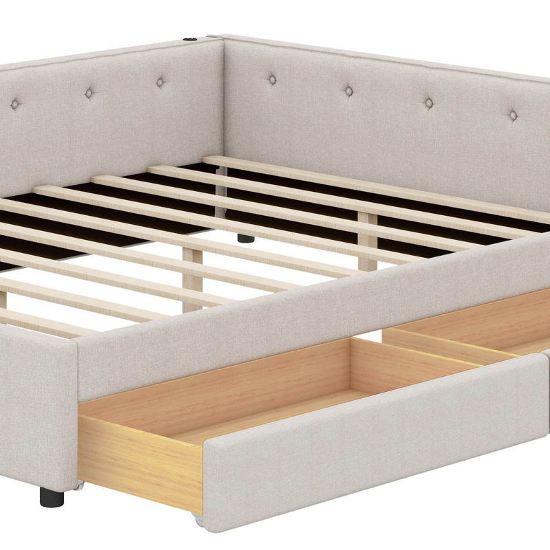 Upholstered Platform Bed With USB, Full/Double