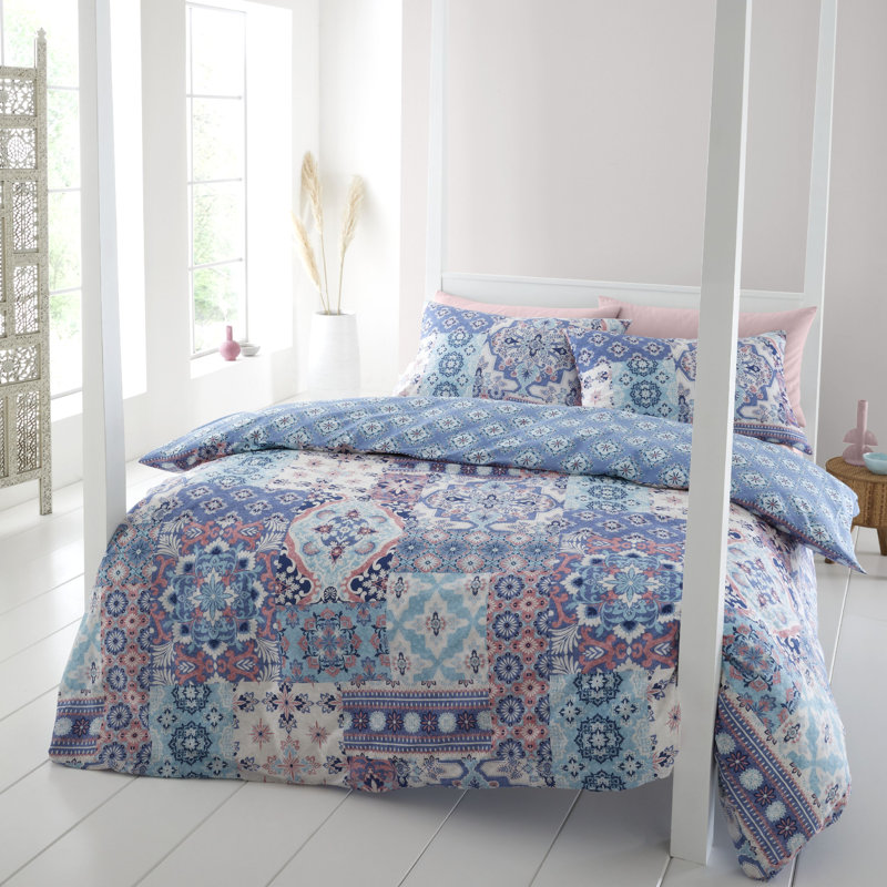 Boho Patchwork Duvet Cover Set with Pillowcases, Single - 1 Standard Pillowcase