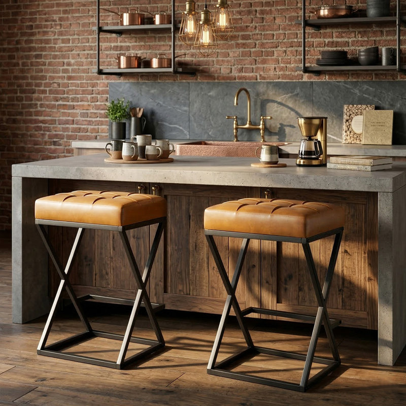Tabouret de bar Mid-Century 26 po, Brun, 2