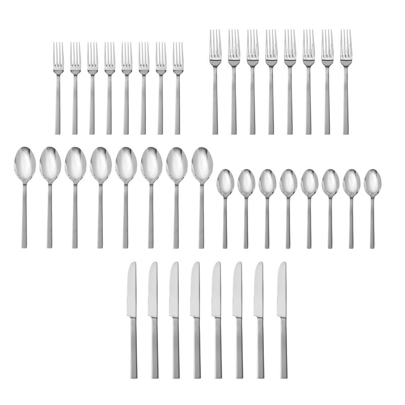 Fortessa Viggo 18/0 Stainless Steel, 40 Piece Flatware Set (Service for 8), Satin Silver