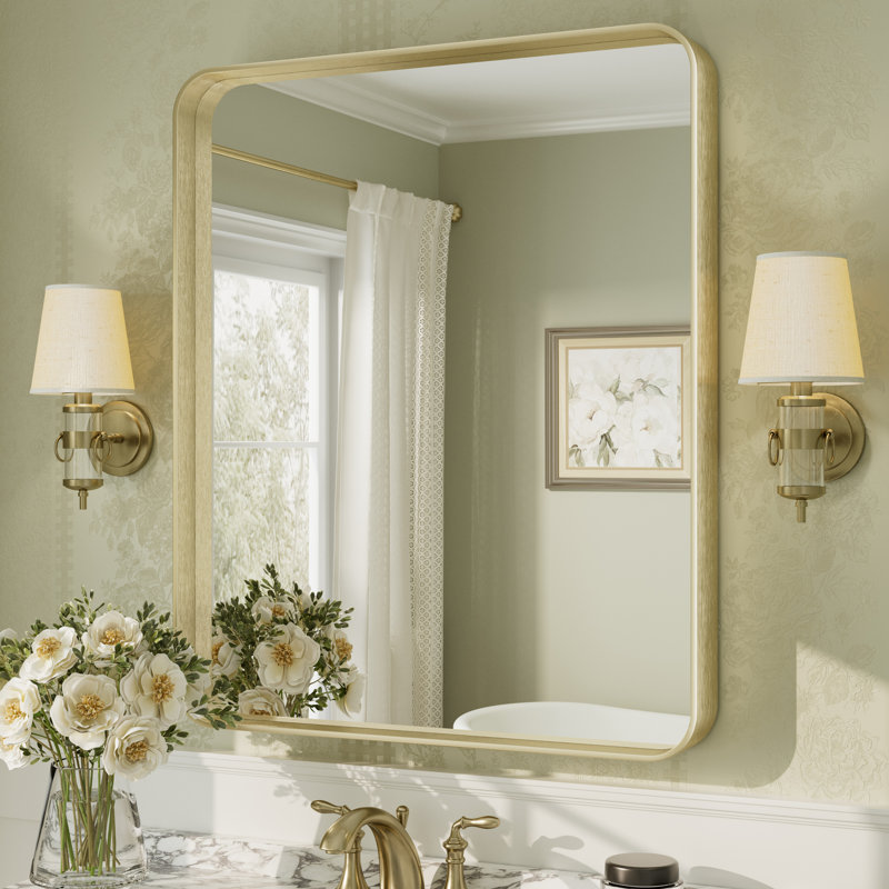 Miroir mural Aevar, 36 po x 30 po, Or brossé