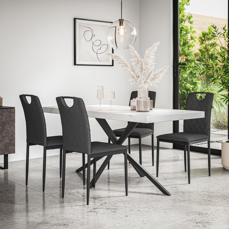 Beaudreult 6 Seater Dining Table and Chair Set  , White/Black/Charcoal