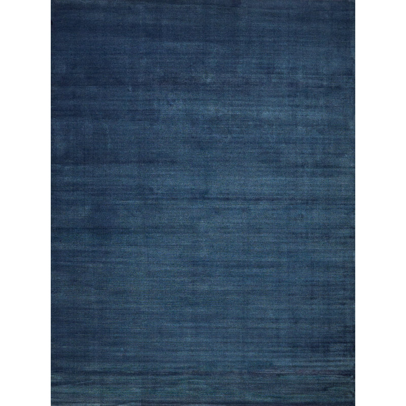 Pavia Modern Handmade Silky Nylon, Navy Area Rug, Rectangle 10' x 14'