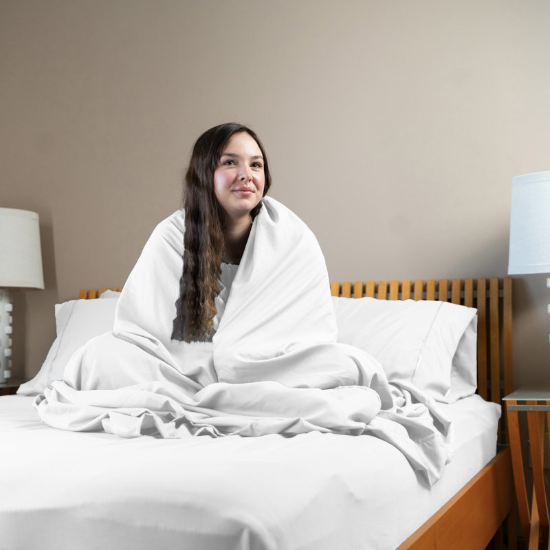 Ensemble de draps en rayonne de bambou de qualité supérieure avec poches profondes, rafraîchissant et respirant, Blanc