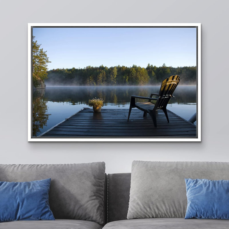 «Serene Morning Lake Side Chair Forest Nature Landscape», grande impression sur toile, H 24 po x l 36 po x P 1,5 po