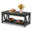 Table basse de style ferme Eoghan avec tablette de rangement, table basse carrée rustique en bois avec piètement en V pour salon-117215806
