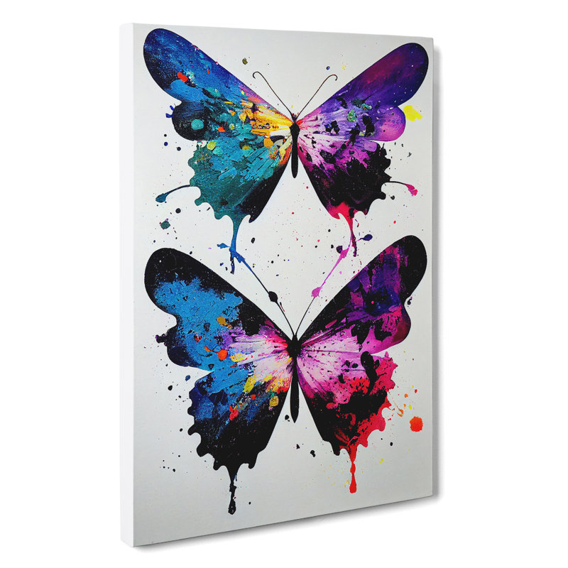 Butterflies With Dripping Paint No.1 - Wrapped Canvas, 50cm H x 35cm W x 3cm D