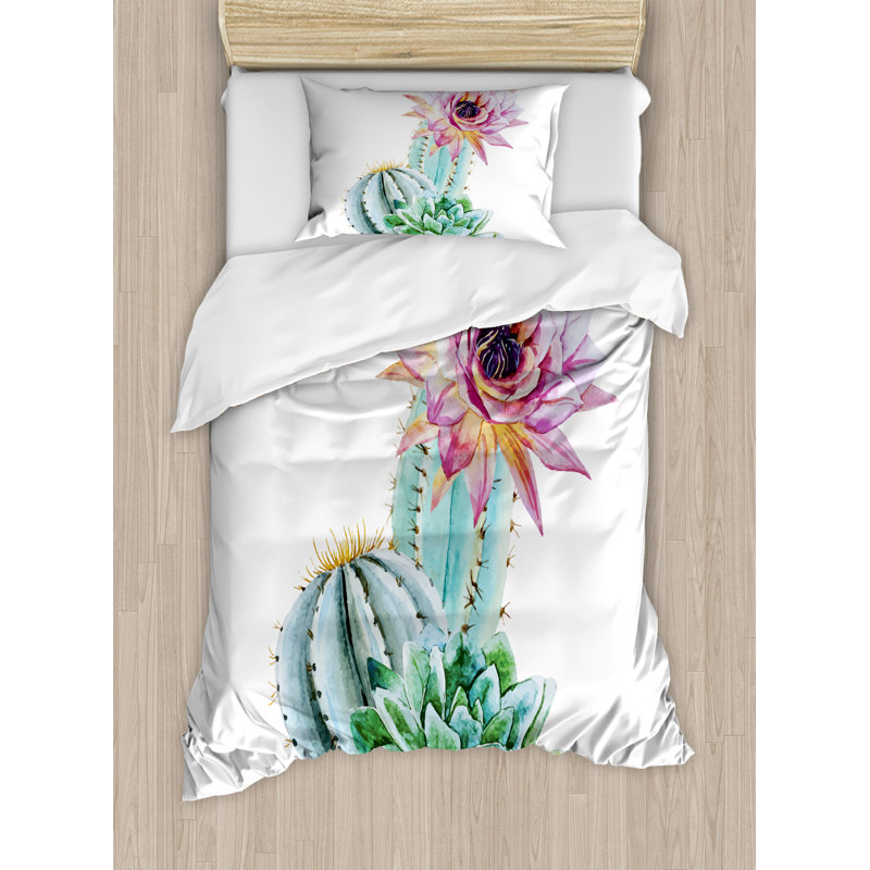 Cactus Traditional Floral Duvet Cover, Twin