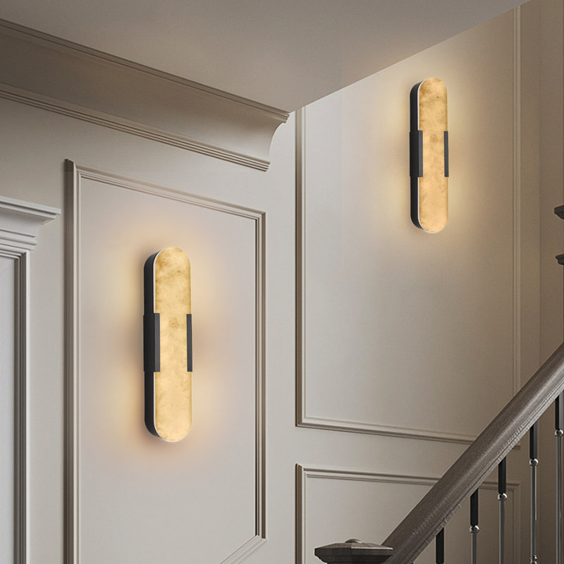 19.7" Natural Marble Wall Sconce, Black Sconces Set of Two, Indoor Modern Bathroom Sconces Wall Lighting for Living Room, Bedroom, Hallway, Stairs