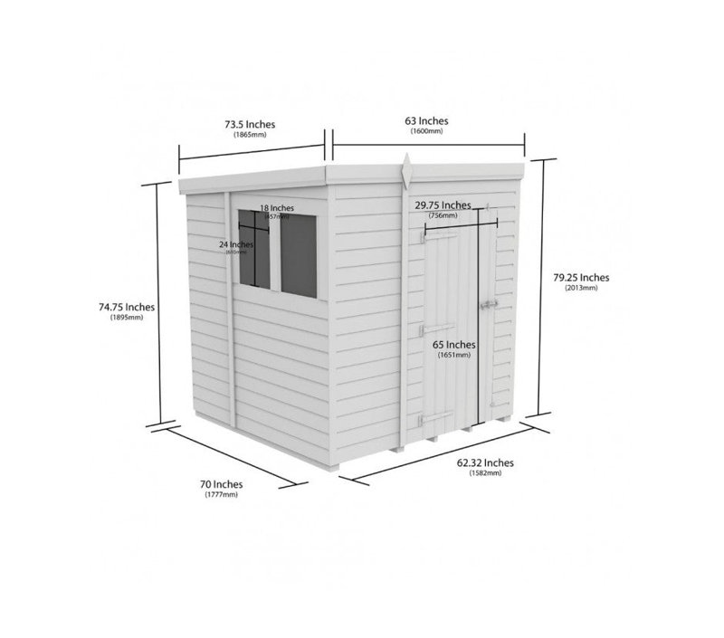 Total Sheds 5ft x 6ft Pent Garden Shed - Single Door - No Windows - Pressure Treated Timber - UK Manufactured
