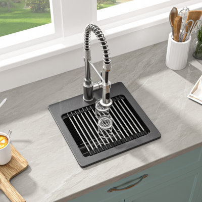 Quartz L 15 po x l 15 po carré en composite de granit évier de cuisine avec évier de bar et station de travail