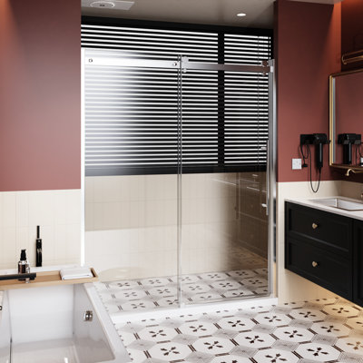 60 In W Single Sliding Shower Door 72 H With 1/4 Inch Thick Clear Tempered Glass, Aluminum Alloy Rail, Zinc Rollers - Stain Surface, Smooth X Guide, Stainless Steel Handle Reversible Mount, Corrosion