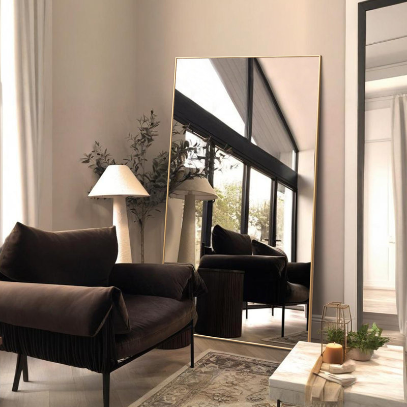 Oversized Rectangle Metal Framed Full Length Floor Mirror with Stand, Wall Mounted or Leaning Mirror for Bedroom, Home Gym, Living Room, Entryway