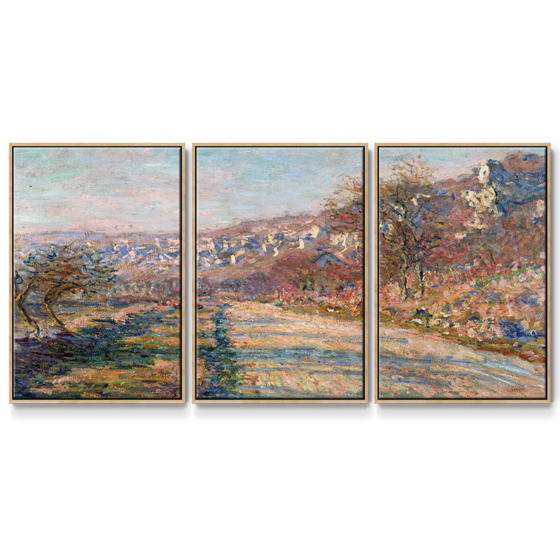 Monet - Toile encadrée multi-pièces_580MONETC, H 40 po x l 78 po x P 2 po, Encadré naturel