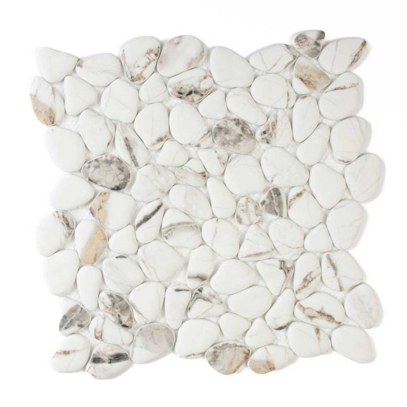 Huron Glass Pebbles Mosaic Tile, Calacatta