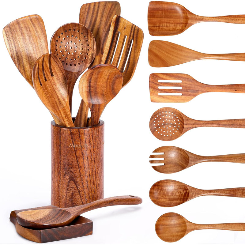 Natural Wood 9-Piece Cooking Utensils Set